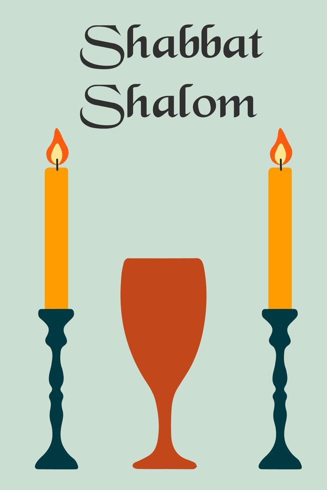 shabbat shalom - jewish och hebré hälsningar. vektor tecknad serie illustration av en kopp med ljus. judendom begrepp.