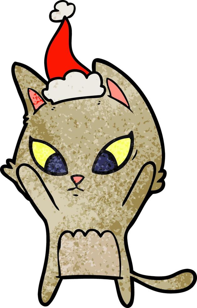Verwirrter strukturierter Cartoon einer Katze mit Weihnachtsmütze vektor