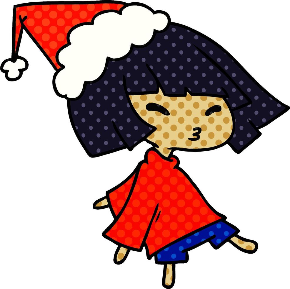 Weihnachtskarikatur von kawaii Mädchen vektor