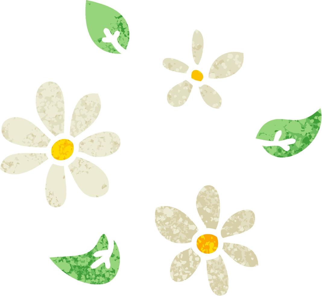 knäppa retro illustration stil tecknade blommor vektor