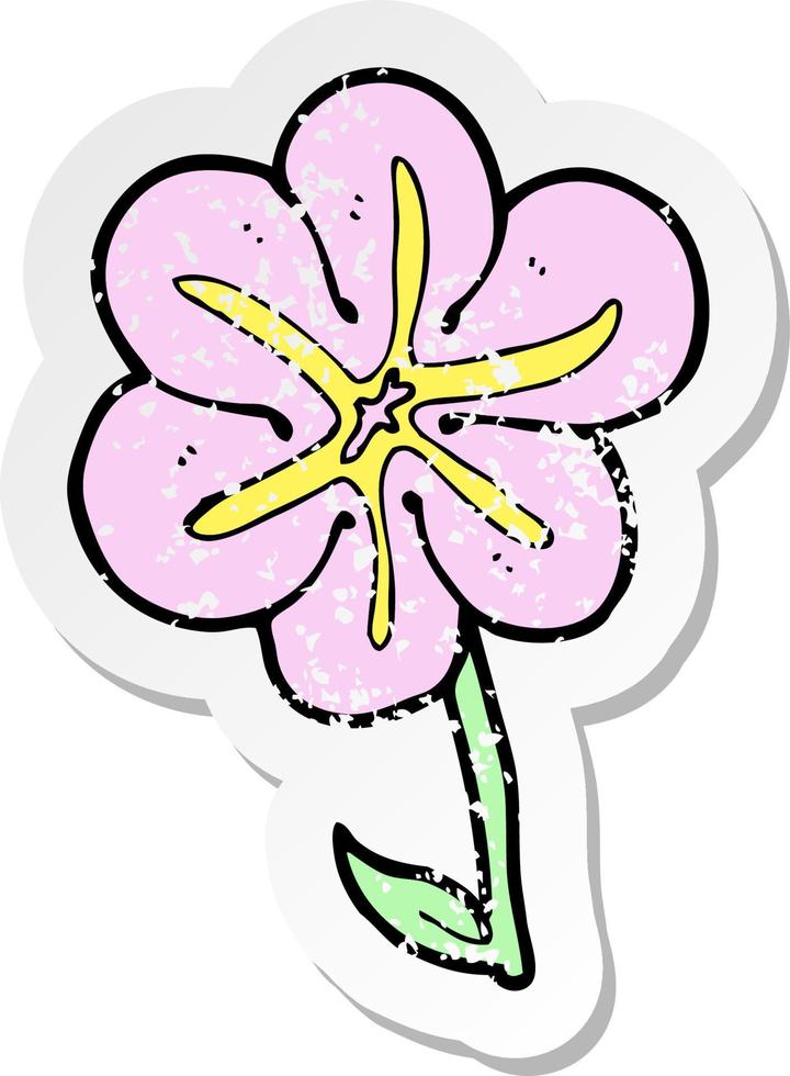 retro nödställd klistermärke av en tecknad blomma vektor