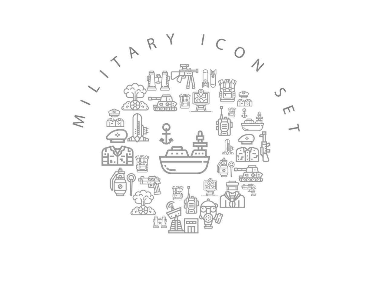 militärisches Icon-Set-Design auf weißem Hintergrund vektor