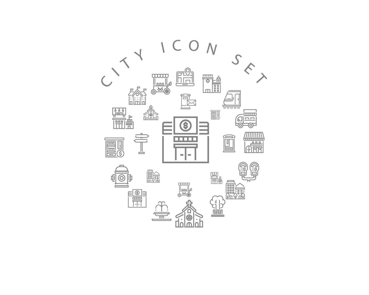 stad ikon uppsättning design på vit bakgrund. vektor