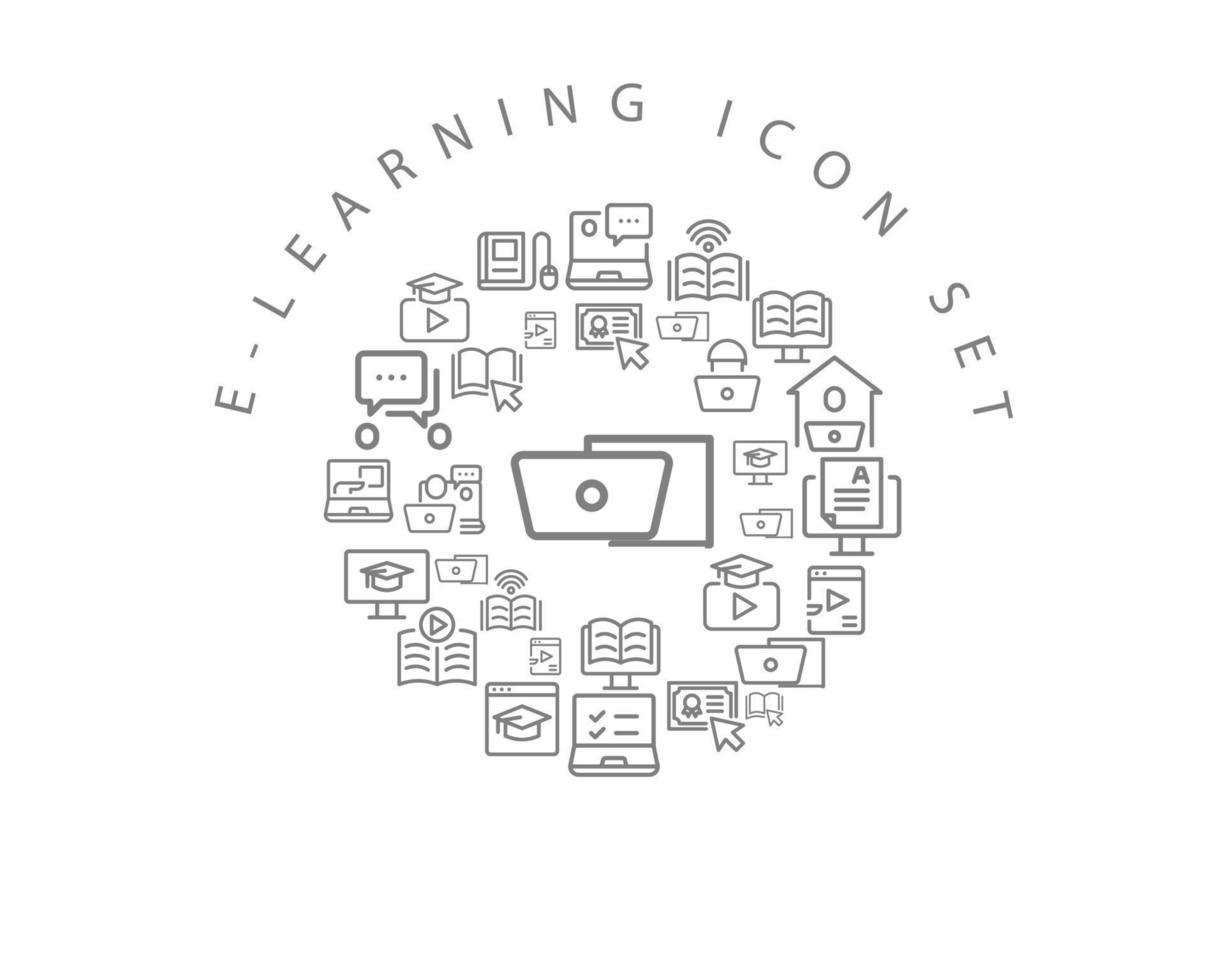 E-Learning-Icon-Set-Design auf weißem Hintergrund. vektor