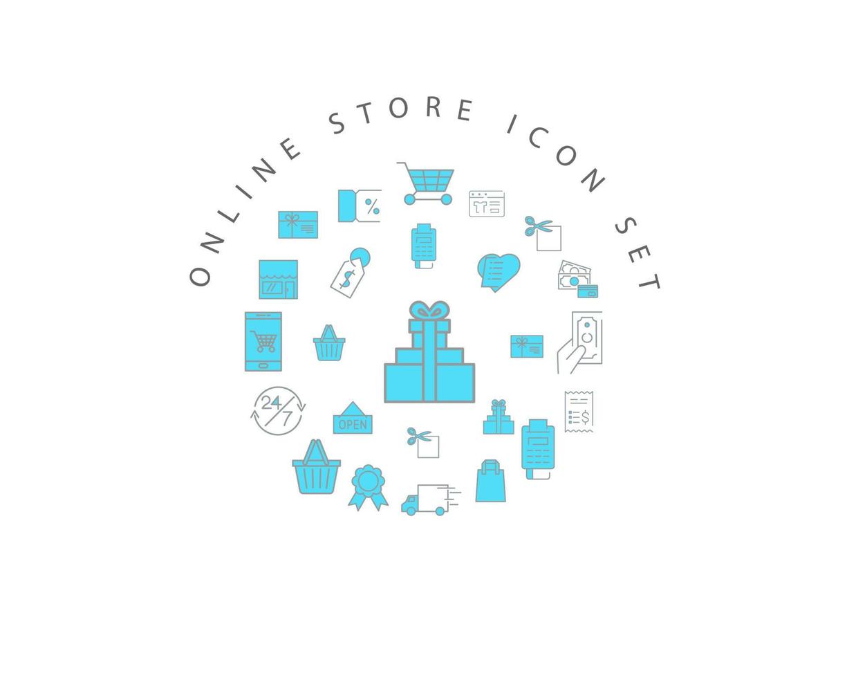 Online-Shop-Icon-Set-Design auf weißem Hintergrund. vektor