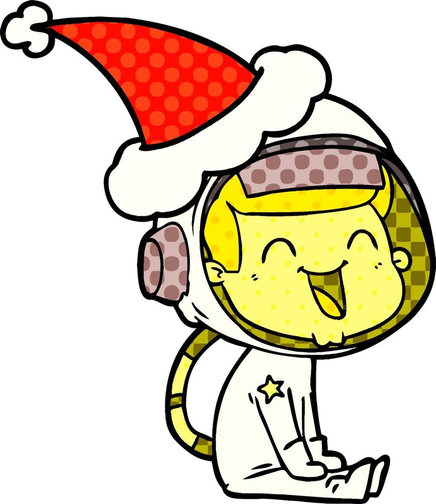 Fröhliche Illustration im Comic-Stil eines Astronauten mit Weihnachtsmütze vektor