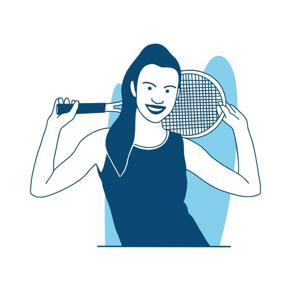 platt stil vektor illustration skön ung kvinna tennis spelare innehav tennis racket