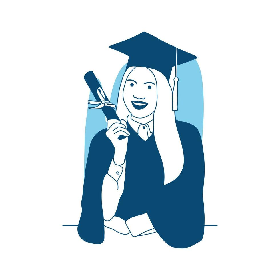 platt stil vektor illustration leende flicka innehav diplom fira gradering
