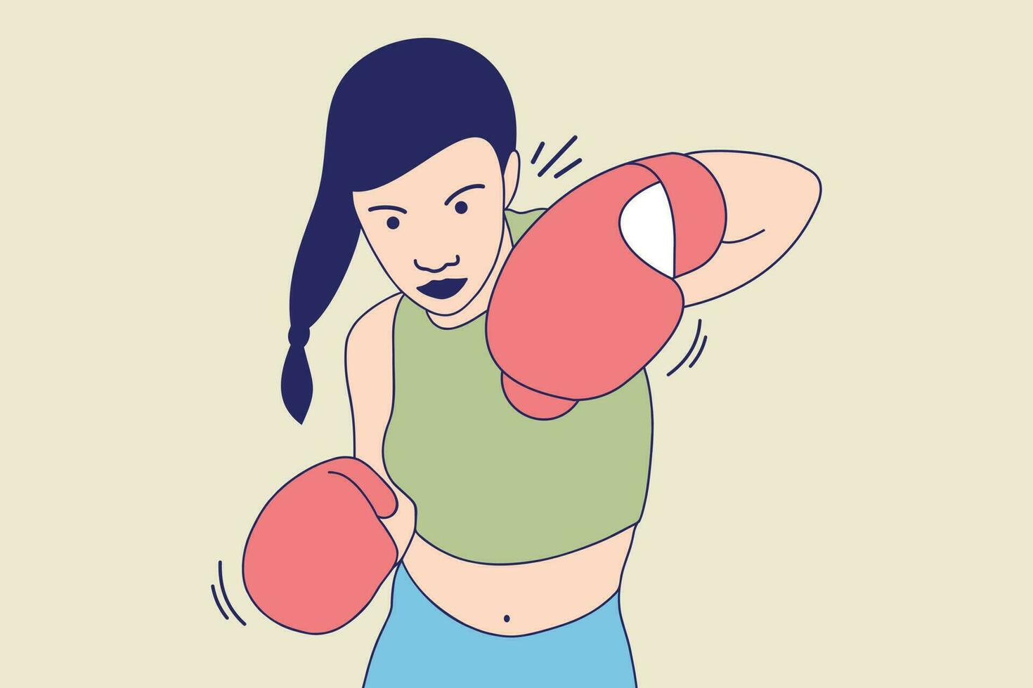Illustrationen einer schönen Boxerin, die einen Schlag mit Boxhandschuh wirft vektor