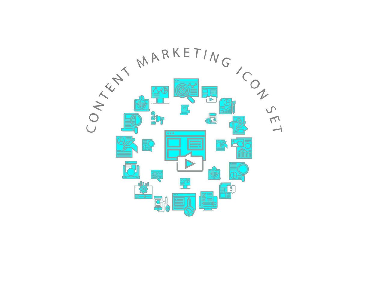 Content-Marketing-Icon-Set-Design auf weißem Hintergrund. vektor