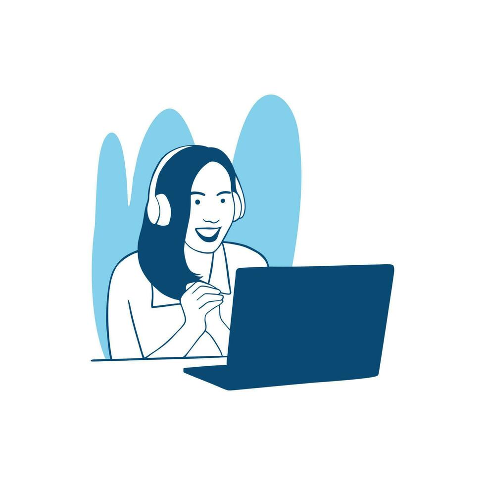 illustration kvinna , arbetssätt, arbete frome Hem, frilans, använder sig av en bärbar dator platt vektor stil