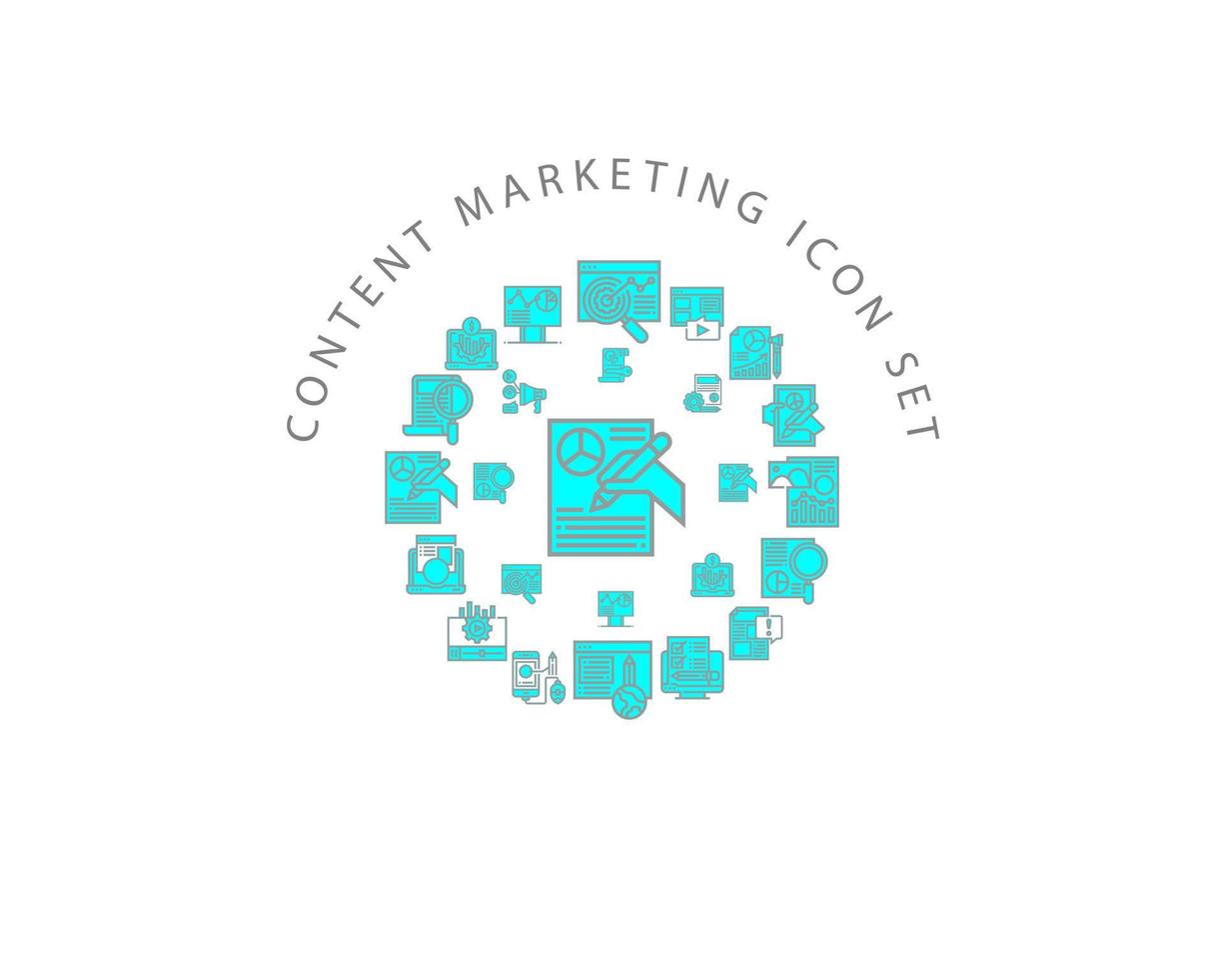 Content-Marketing-Icon-Set-Design auf weißem Hintergrund. vektor