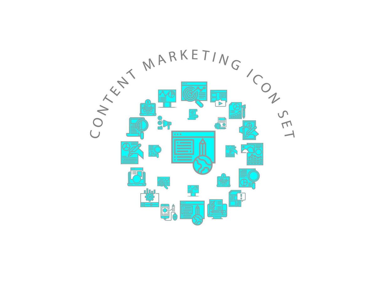 Content-Marketing-Icon-Set-Design auf weißem Hintergrund. vektor