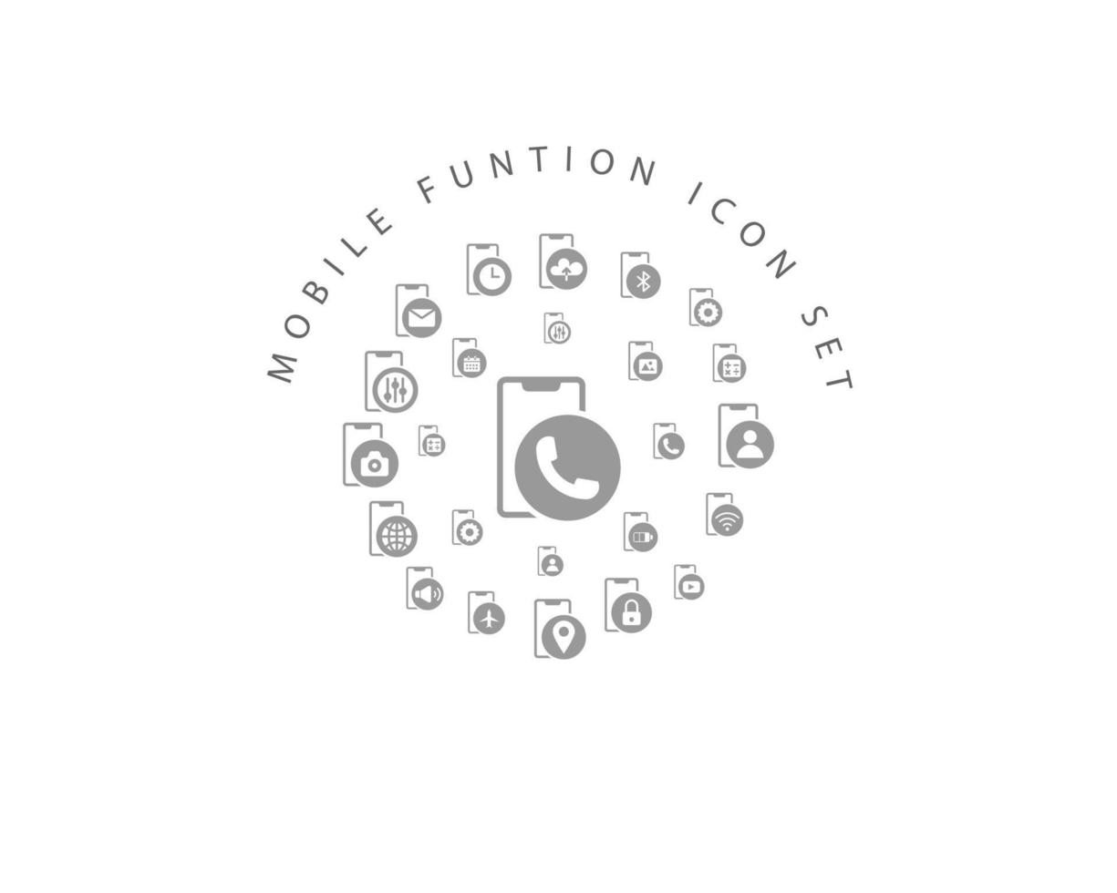Mobile Funktionssymbol-Set-Design auf weißem Hintergrund. vektor
