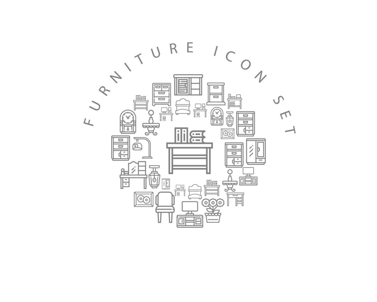 möbel ikon uppsättning design på vit bakgrund vektor