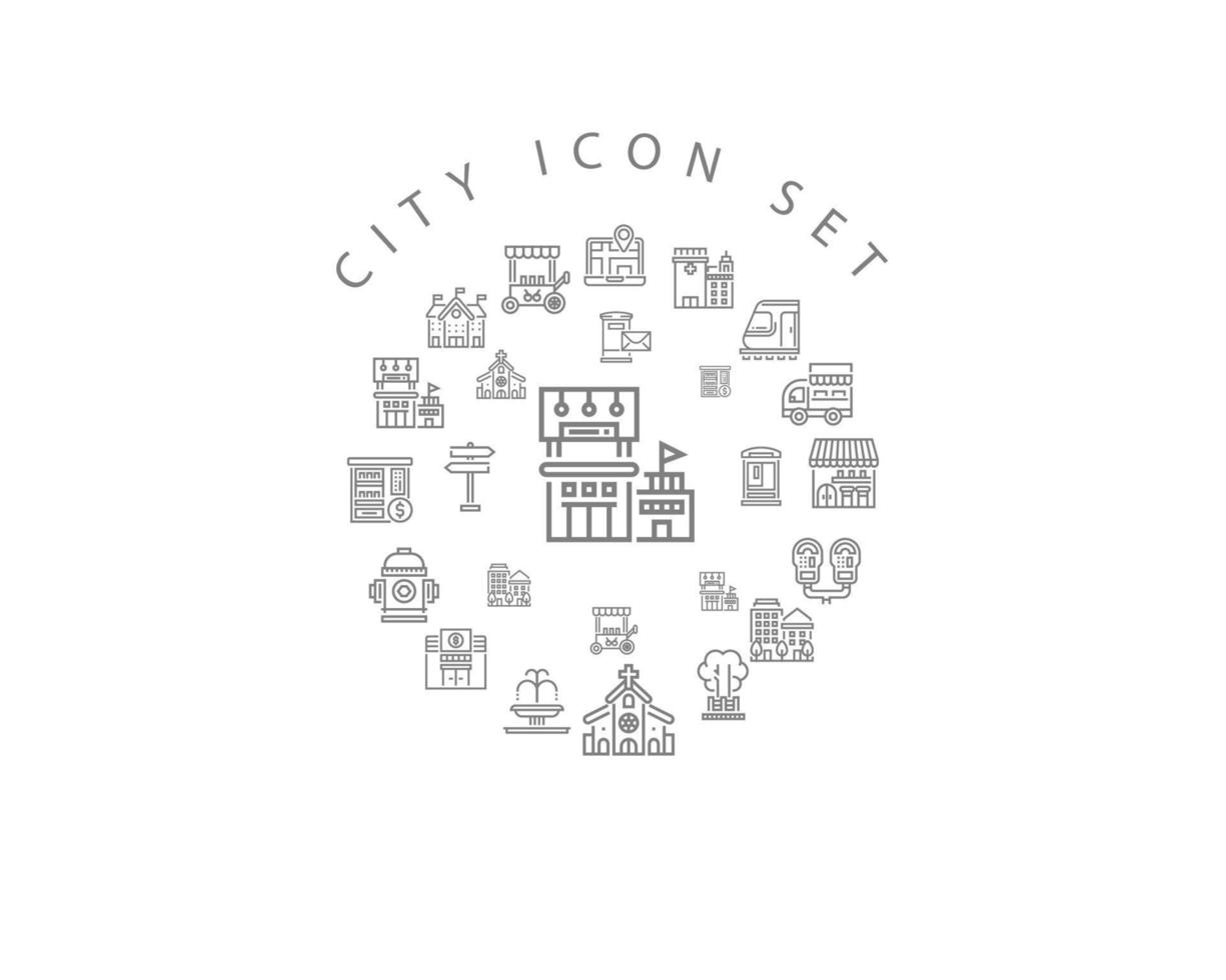 stad ikon uppsättning design på vit bakgrund. vektor