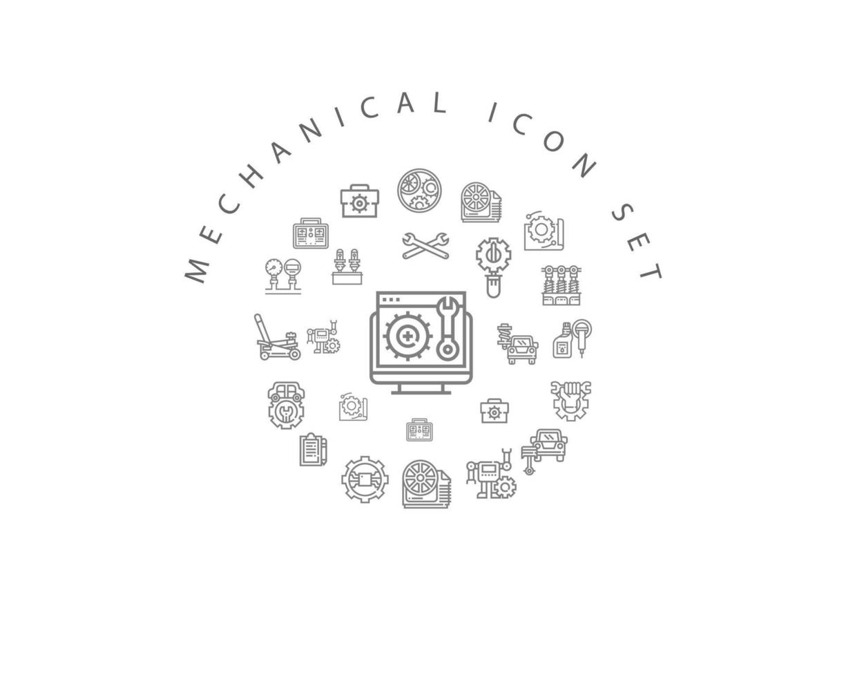 mechanische Icon-Set-Design auf weißem Hintergrund. vektor