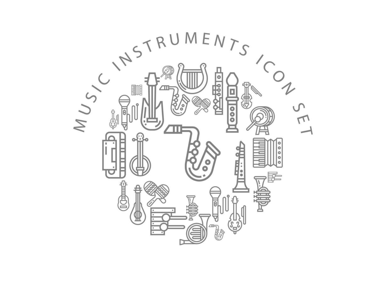 Musikinstrumente Icon-Set-Design auf weißem Hintergrund. vektor