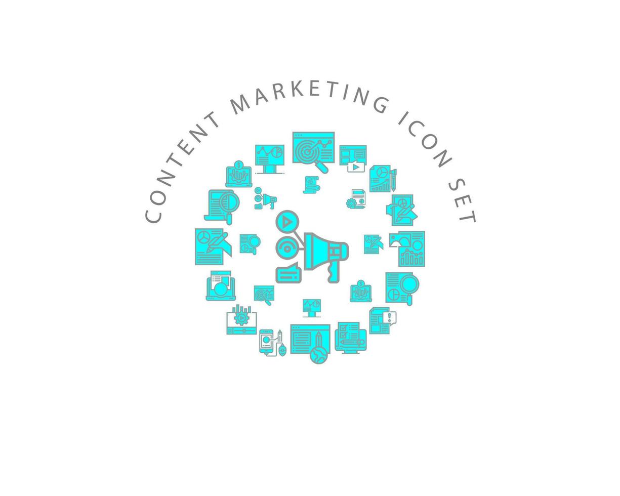 Content-Marketing-Icon-Set-Design auf weißem Hintergrund. vektor