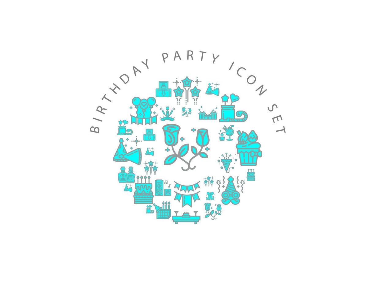 födelsedag fest ikon uppsättning design på vit bakgrund. vektor