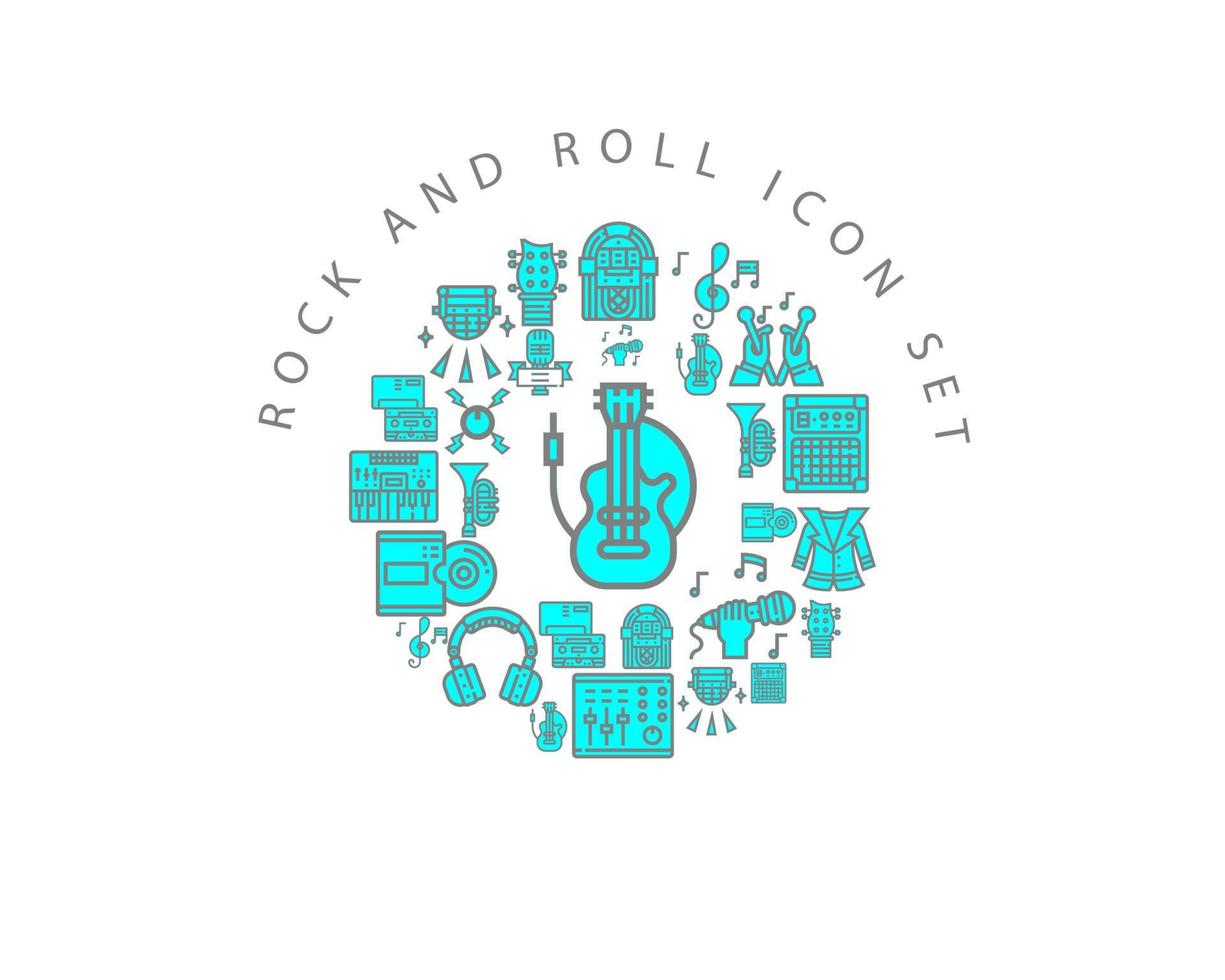 Rock'n'Roll-Icon-Set-Design auf weißem Hintergrund. vektor