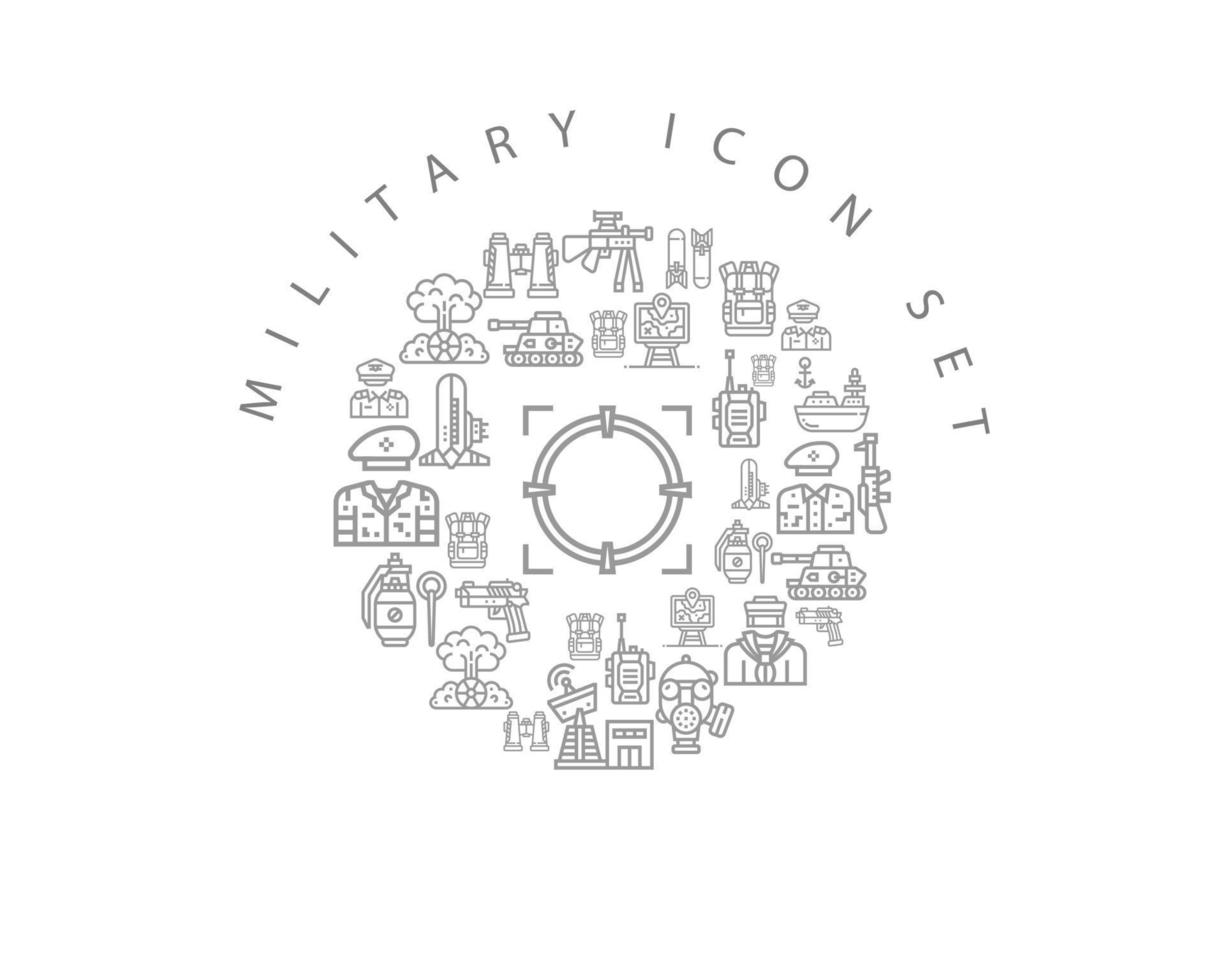 militärisches Icon-Set-Design auf weißem Hintergrund vektor