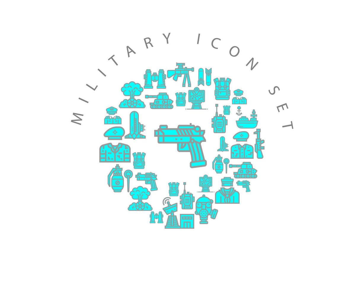militär ikon uppsättning design på vit bakgrund vektor