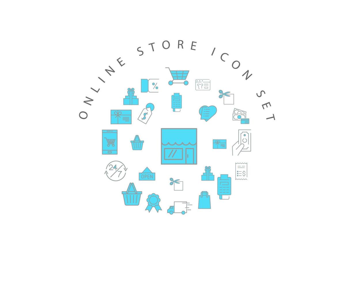 Online-Shop-Icon-Set-Design auf weißem Hintergrund. vektor