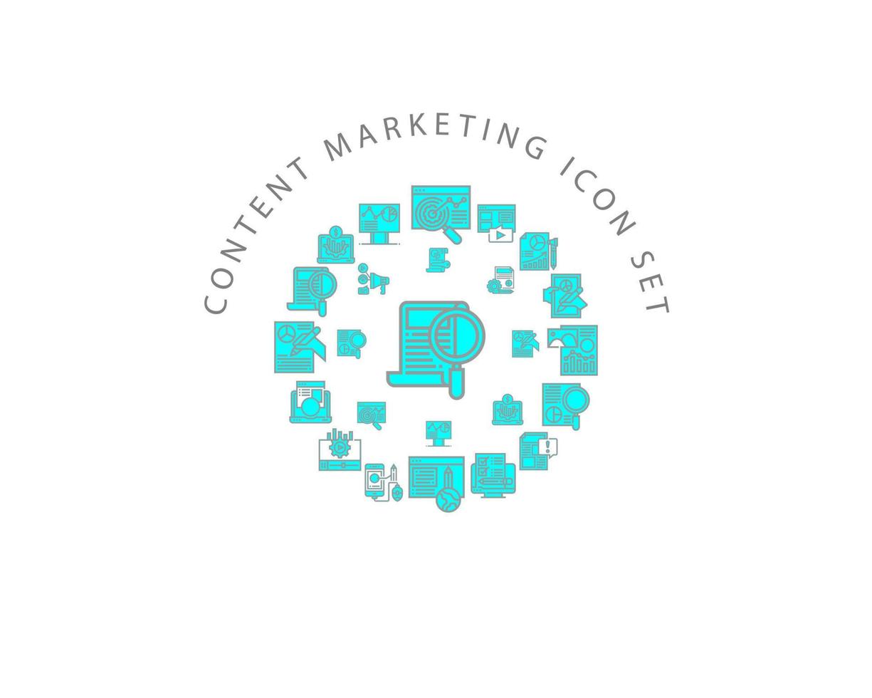 Content-Marketing-Icon-Set-Design auf weißem Hintergrund. vektor