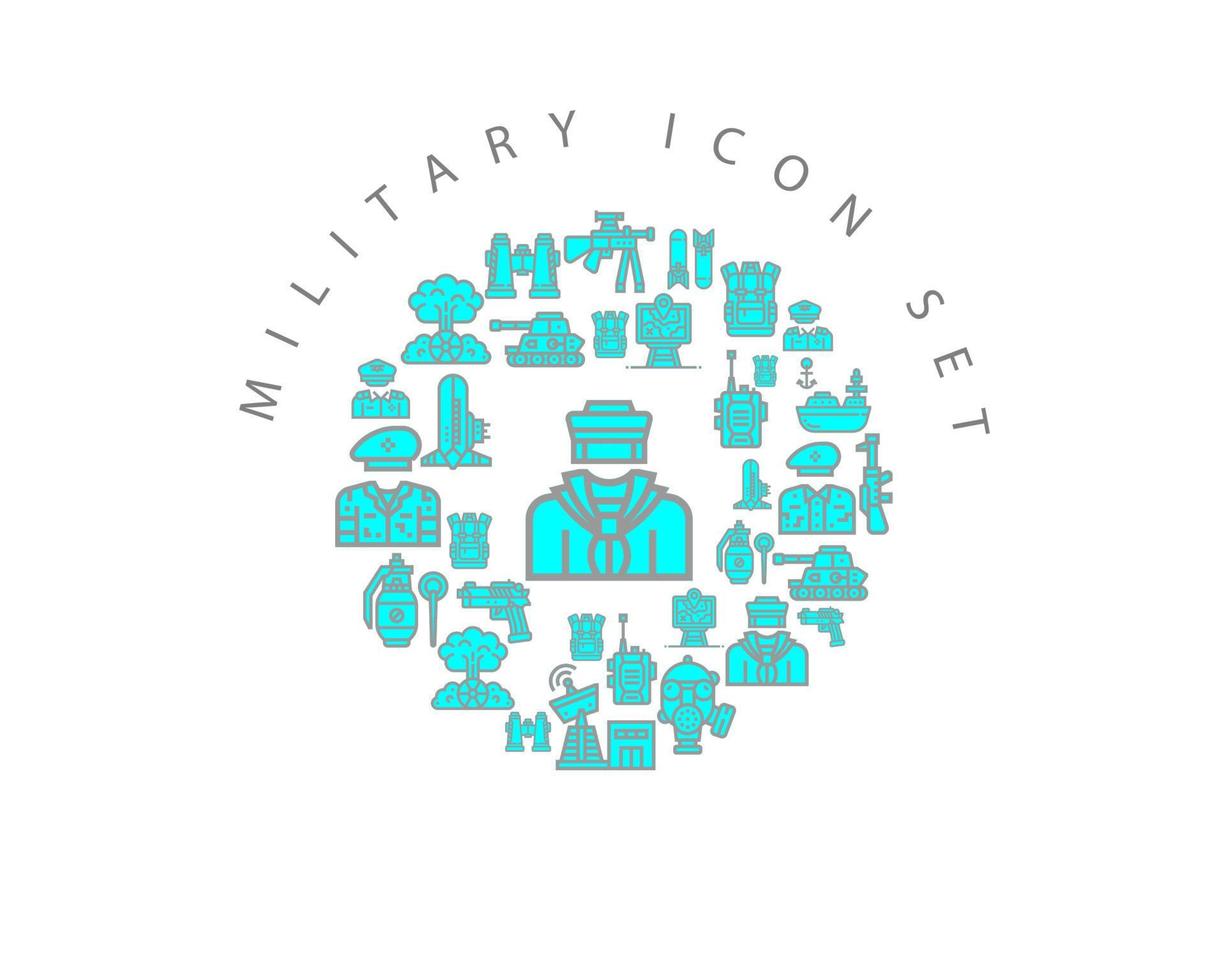 militärisches Icon-Set-Design auf weißem Hintergrund vektor