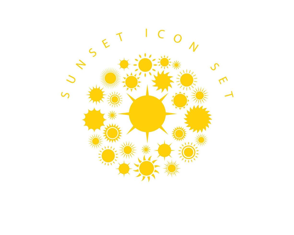 Sonnenuntergang-Icon-Set-Design auf weißem Hintergrund vektor