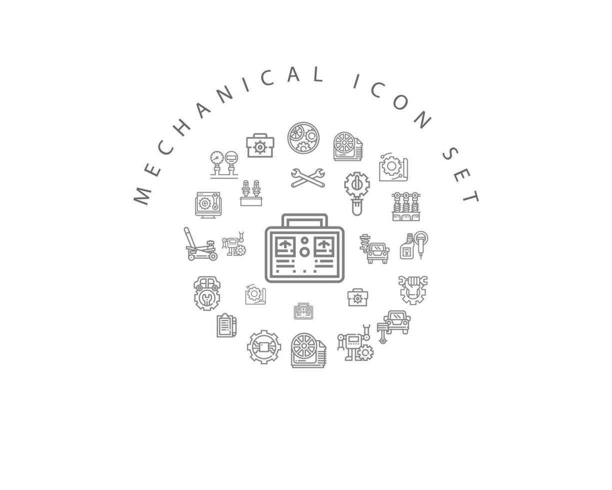 mechanische Icon-Set-Design auf weißem Hintergrund. vektor