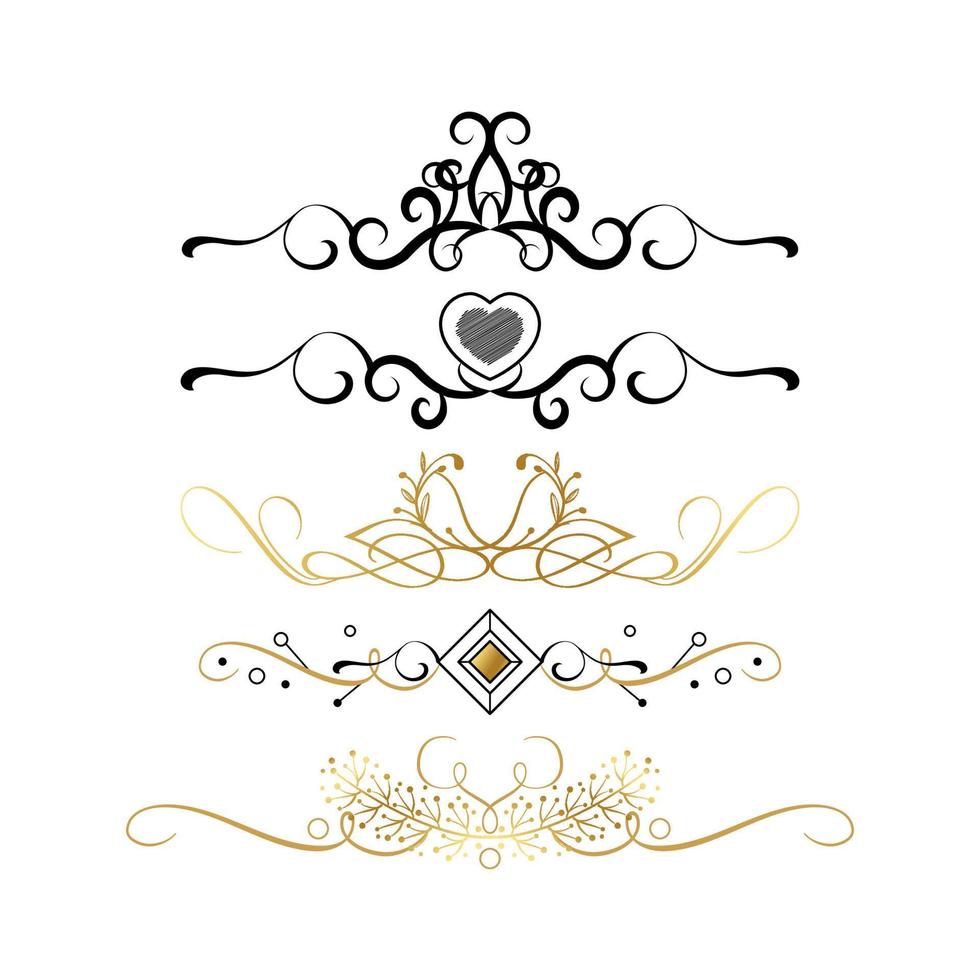 uppsättning av svart och guld ornament, ramar för illustrationer på en vit bakgrund - vektor