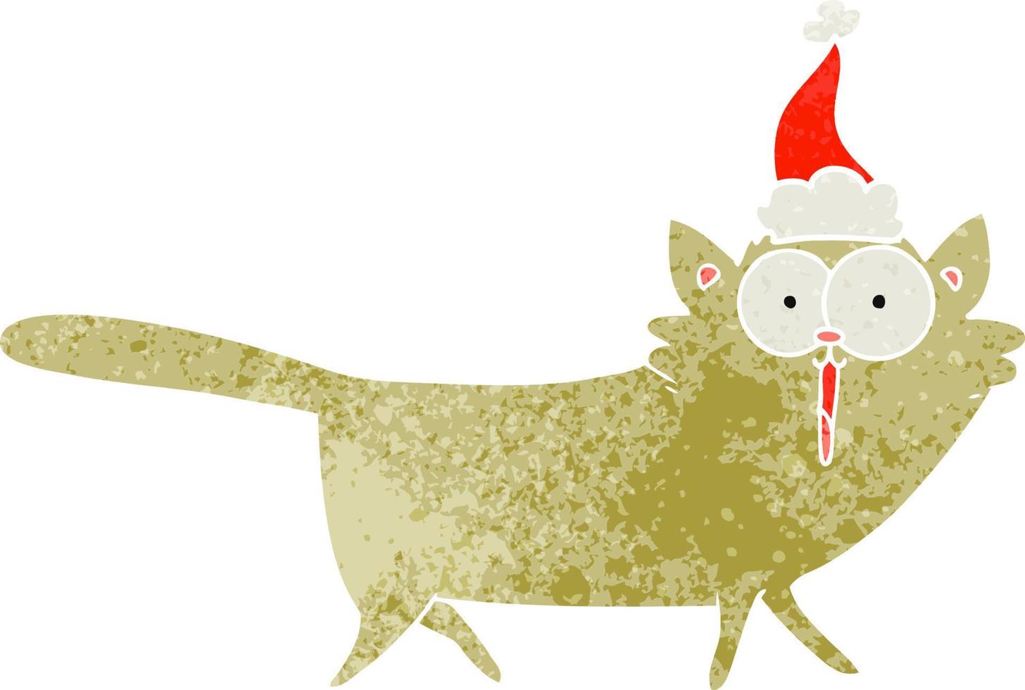 Retro-Karikatur einer Katze mit Weihnachtsmütze vektor