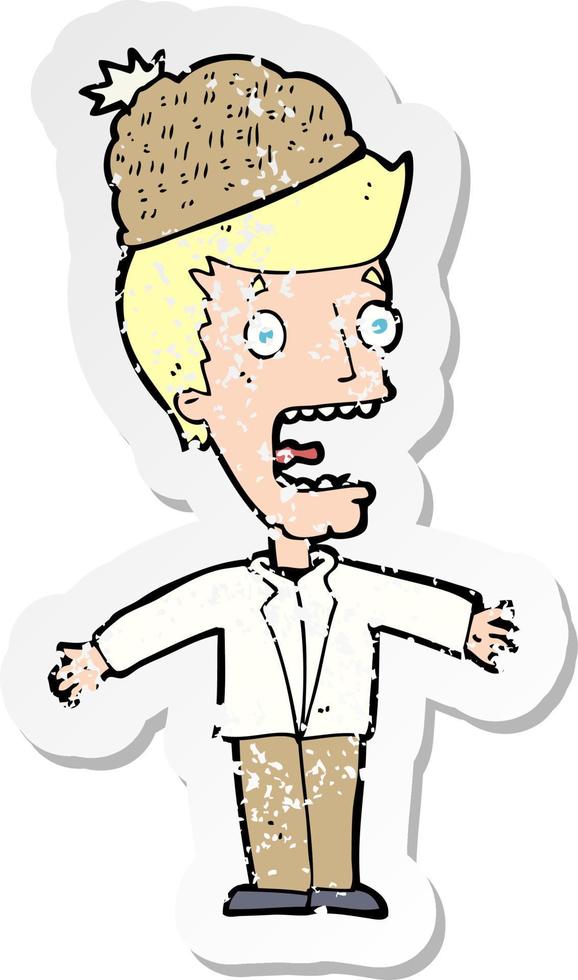 Retro-Distressed-Aufkleber eines Cartoon-Mannes mit Wintermütze vektor
