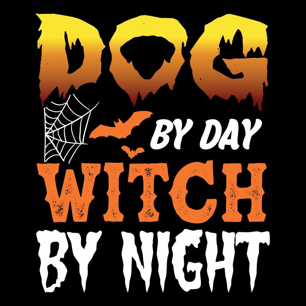 Hund bei Tag Hexe bei Nacht - Halloween-T-Shirt-Design vektor