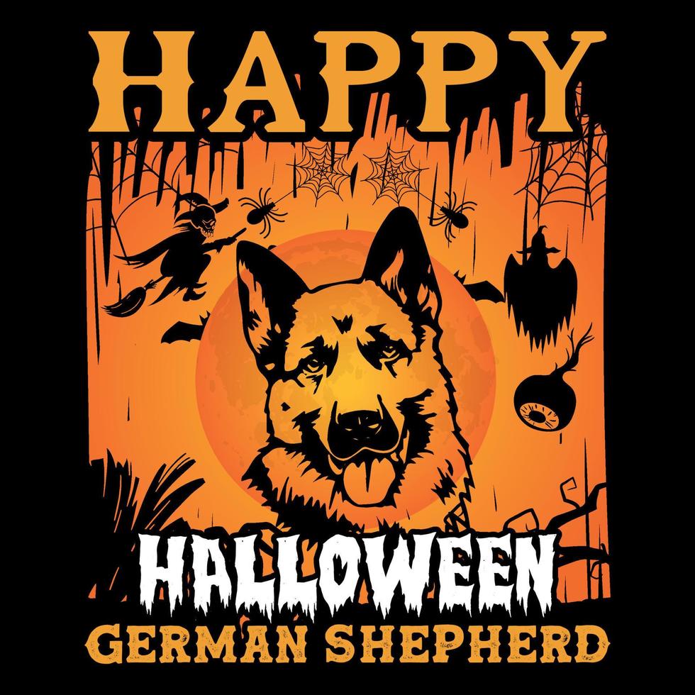 glücklicher halloween-schäferhund - halloween-t-shirt-design vektor