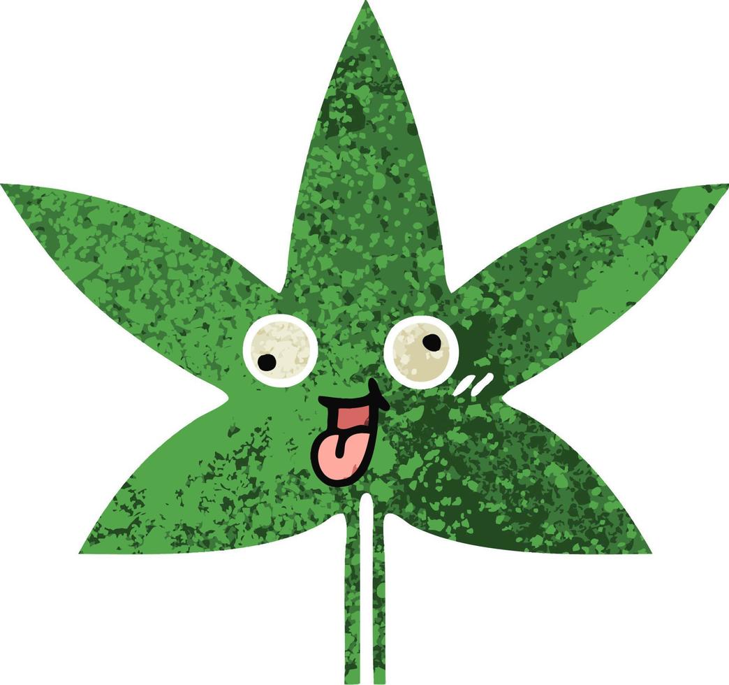 retro illustration stil tecknad marijuana blad vektor