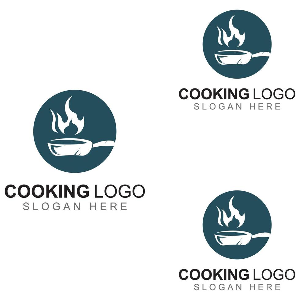 logotyper för matlagningsredskap, kokgrytor, spatlar och matlagningsskedar. med hjälp av en vektor illustration mall designkoncept.