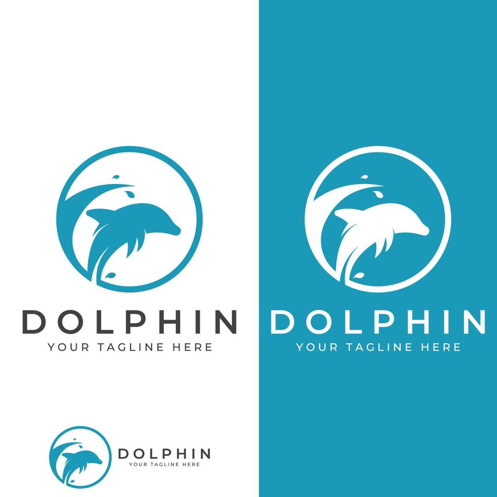 Delphin-Logo. Delfinspringen auf den Wellen des Meeres oder Strandes. mit Vektorillustrationsbearbeitung. vektor