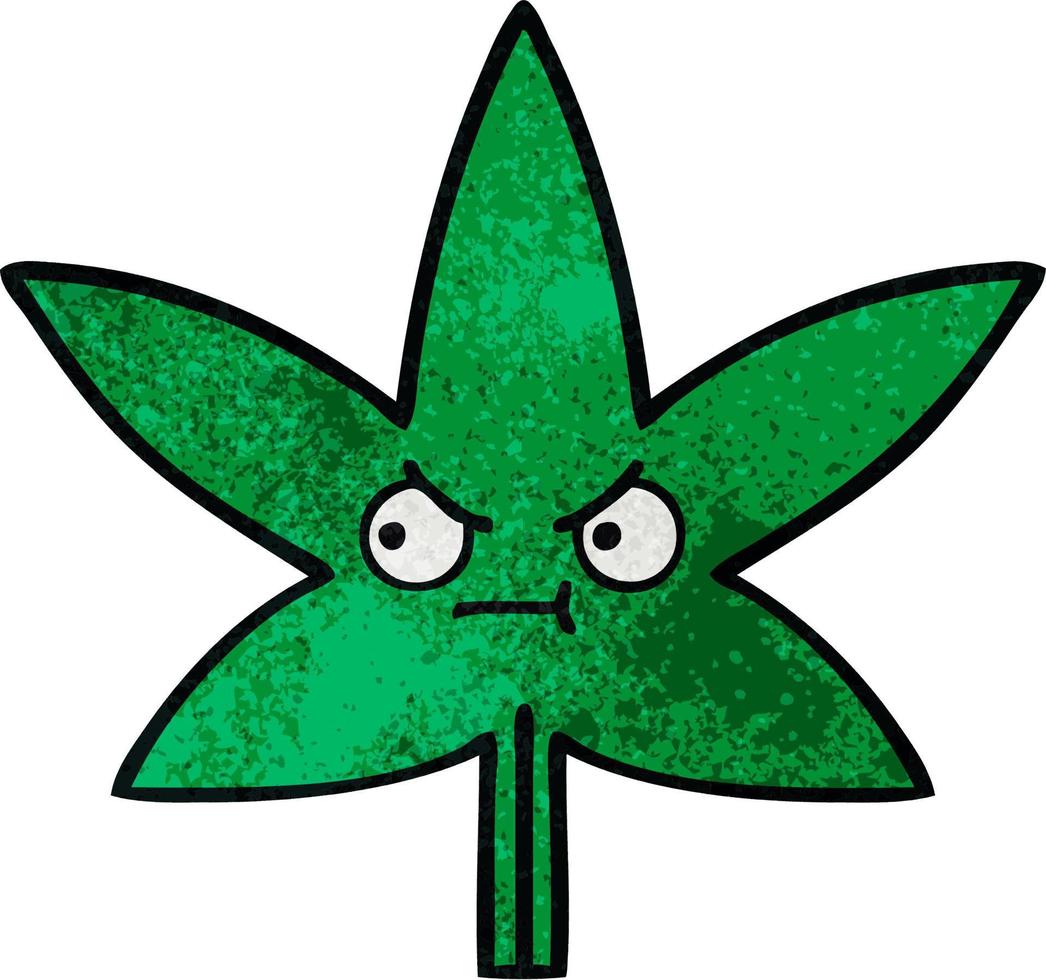 Retro-Grunge-Textur-Cartoon-Marihuana-Blatt vektor