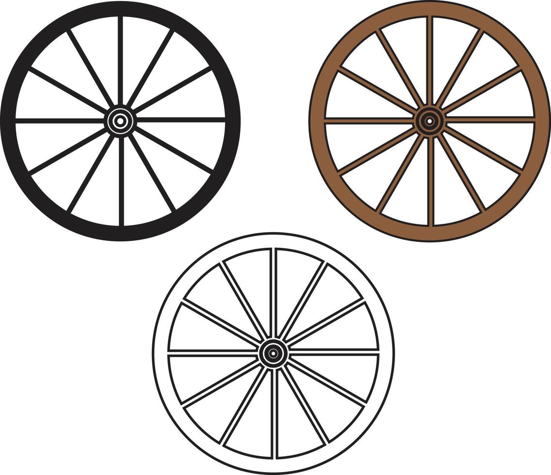 trä- hjul på vit bakgrund. gammal trä- hjul tecken. platt stil. vektor