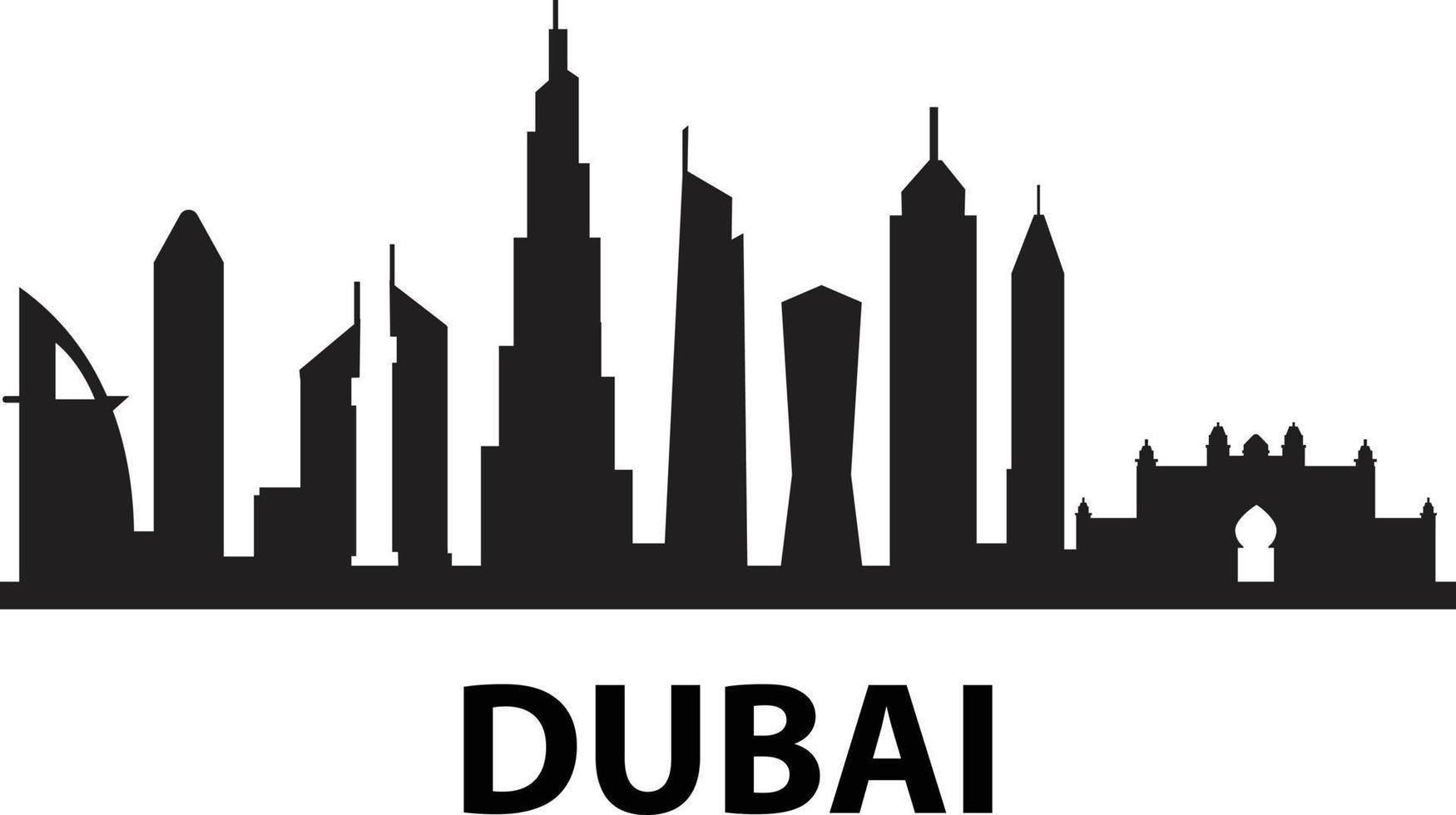 Dubai-Skyline auf weißem Hintergrund. Dubai-Stadt. Vereinigte Arabische Emirate Wolkenkratzer Gebäude Silhouette. stadtbildzeichen der vae. flacher Stil. vektor