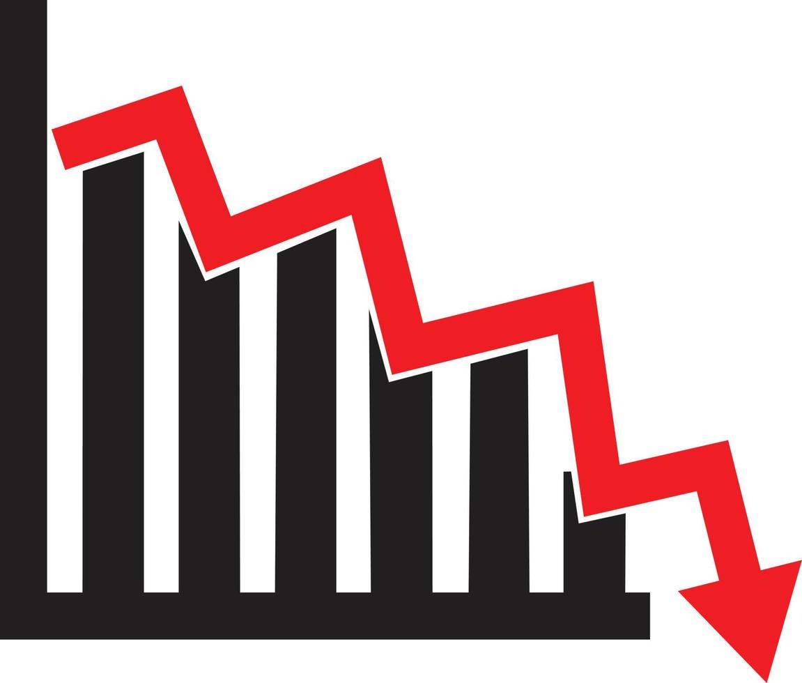 Regressionseinkommenssymbol auf weißem Hintergrund. Graph verringert das Vorzeichen. Diagramm mit Abwärtspfeilsymbol. flacher Stil. vektor