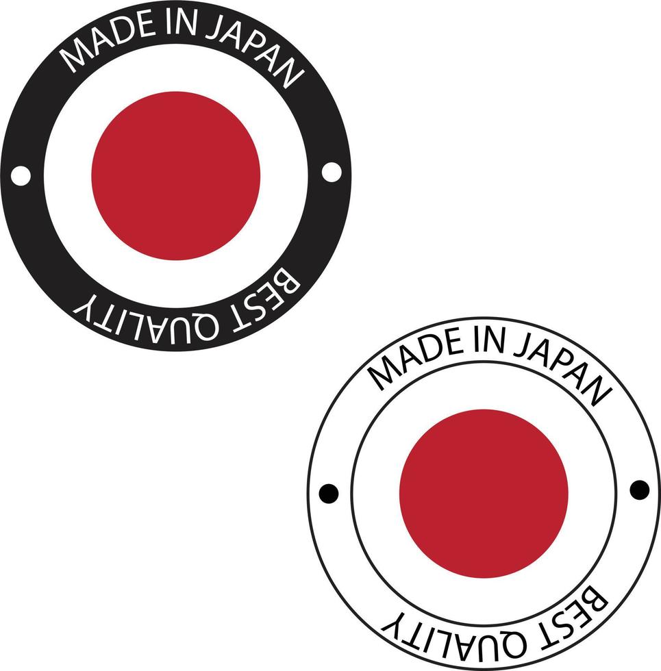 Abzeichen mit japanischer Flagge. Hergestellt in Japan Stempel. Made in Japan-Etikett. flacher Stil. vektor