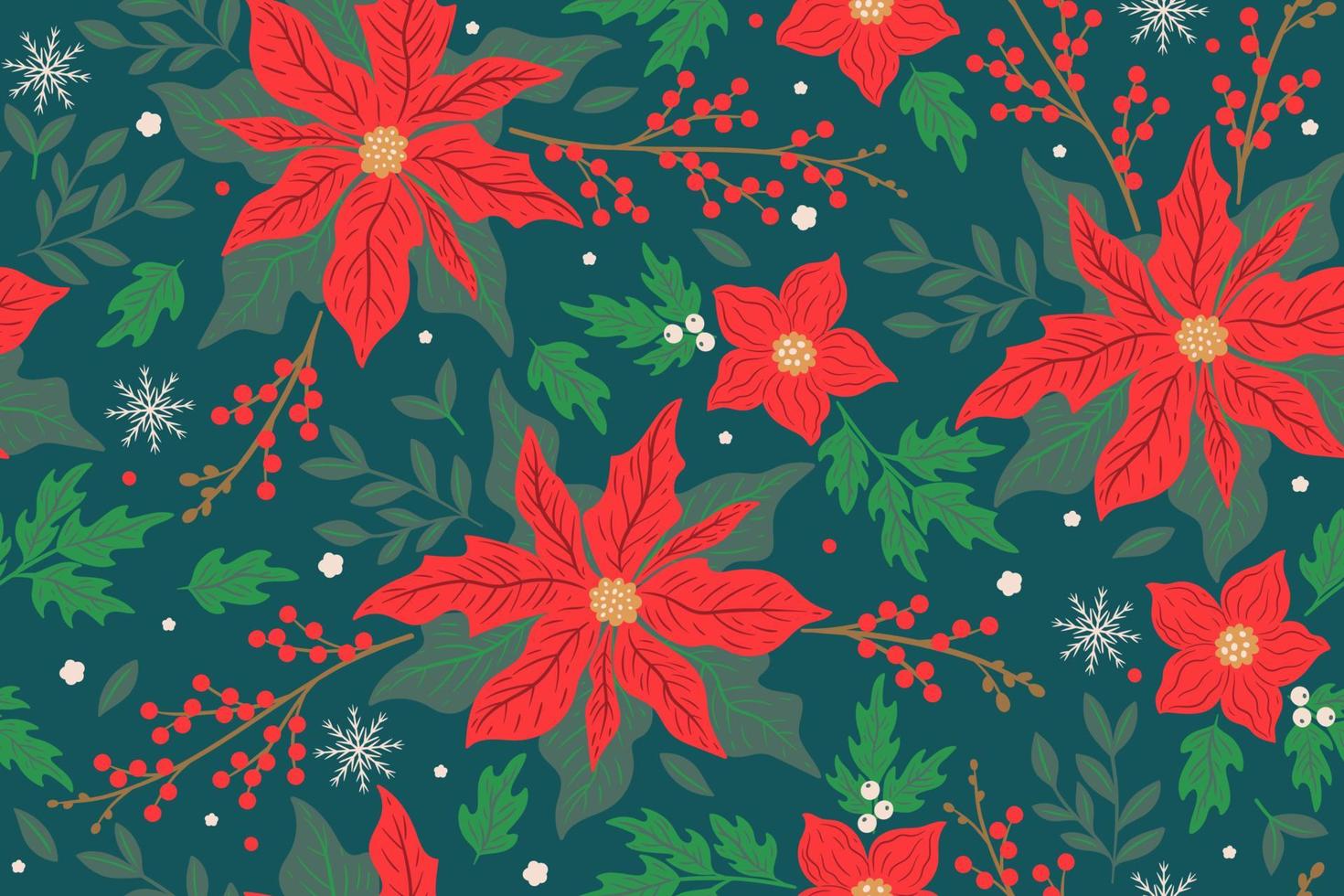vinter- jul sömlös mönster med bär, kvistar och blommor. vektor grafik.