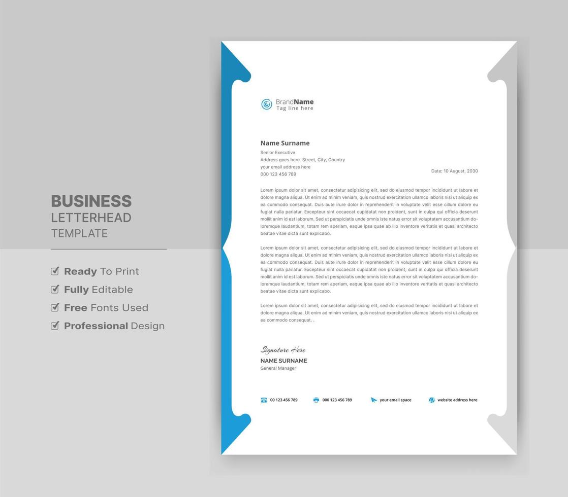 mall för brevhuvudformat, designmall för brevpapper i affärsstil. företag mallar för brevpapper. vektor