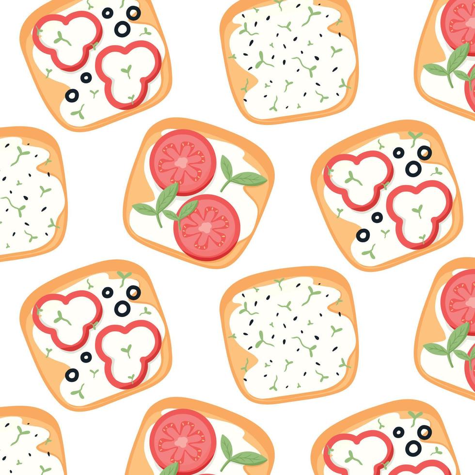 Muster mit Sandwiches. Muster mit Sandwich mit Tomate, Paprika. Vektor-Illustration. vektor