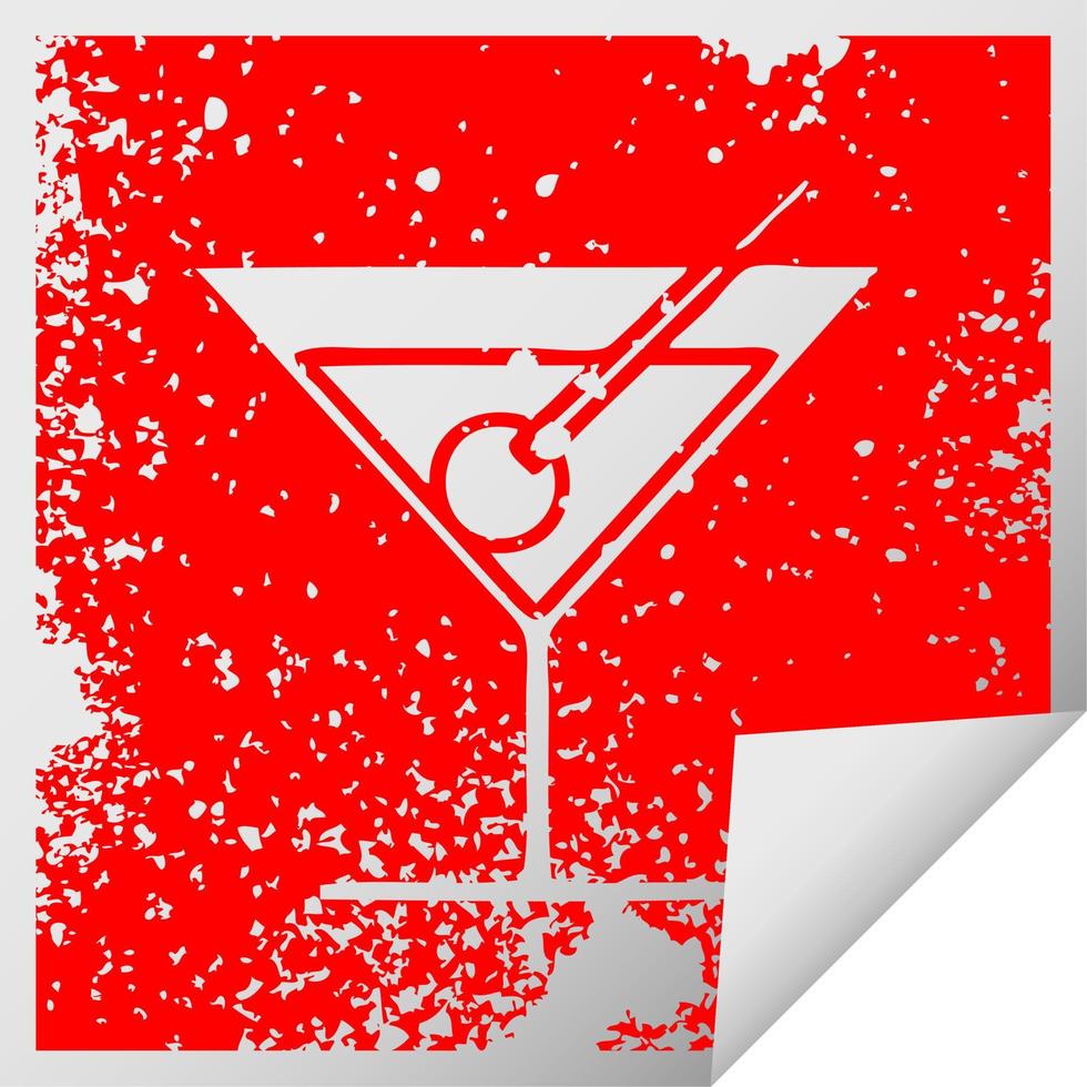 nödställda fyrkantig peeling klistermärke symbol fancy cocktail vektor