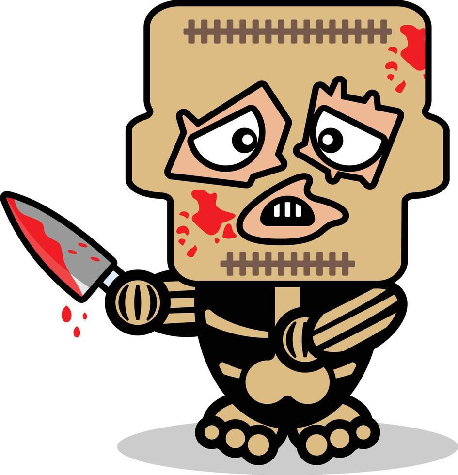niedliche Leatherface-Knochen-Maskottchen-Charakter-Cartoon-Vektor-Illustration mit blutigem Messer vektor